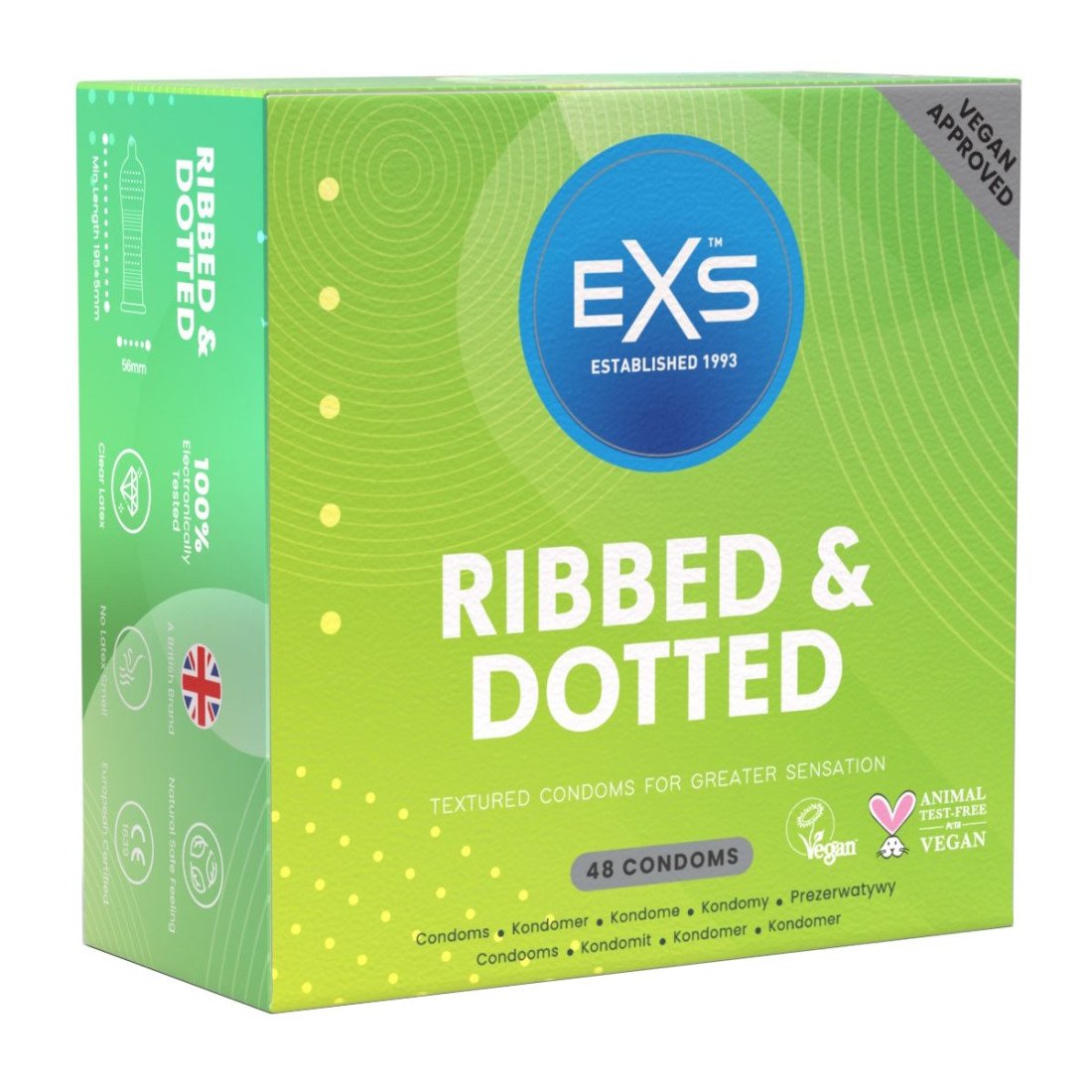 Stimuliuojantys prezervatyvai „Ribbed & Dotted“, 48 vnt. - EXS Condoms