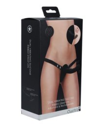 Vibruojantis strap-on dildo „Dual Vibrating Silicone Ribbed Strap-on“ - Ouch!