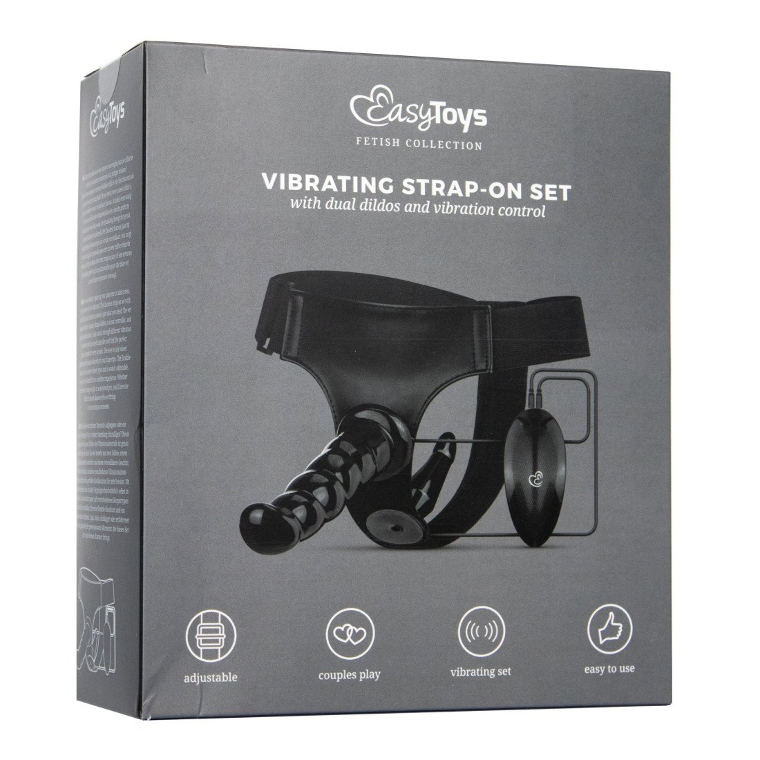 Vibruojantis dvigubas strap-on dildo „Vibrating Strap-on Set“ - EasyToys