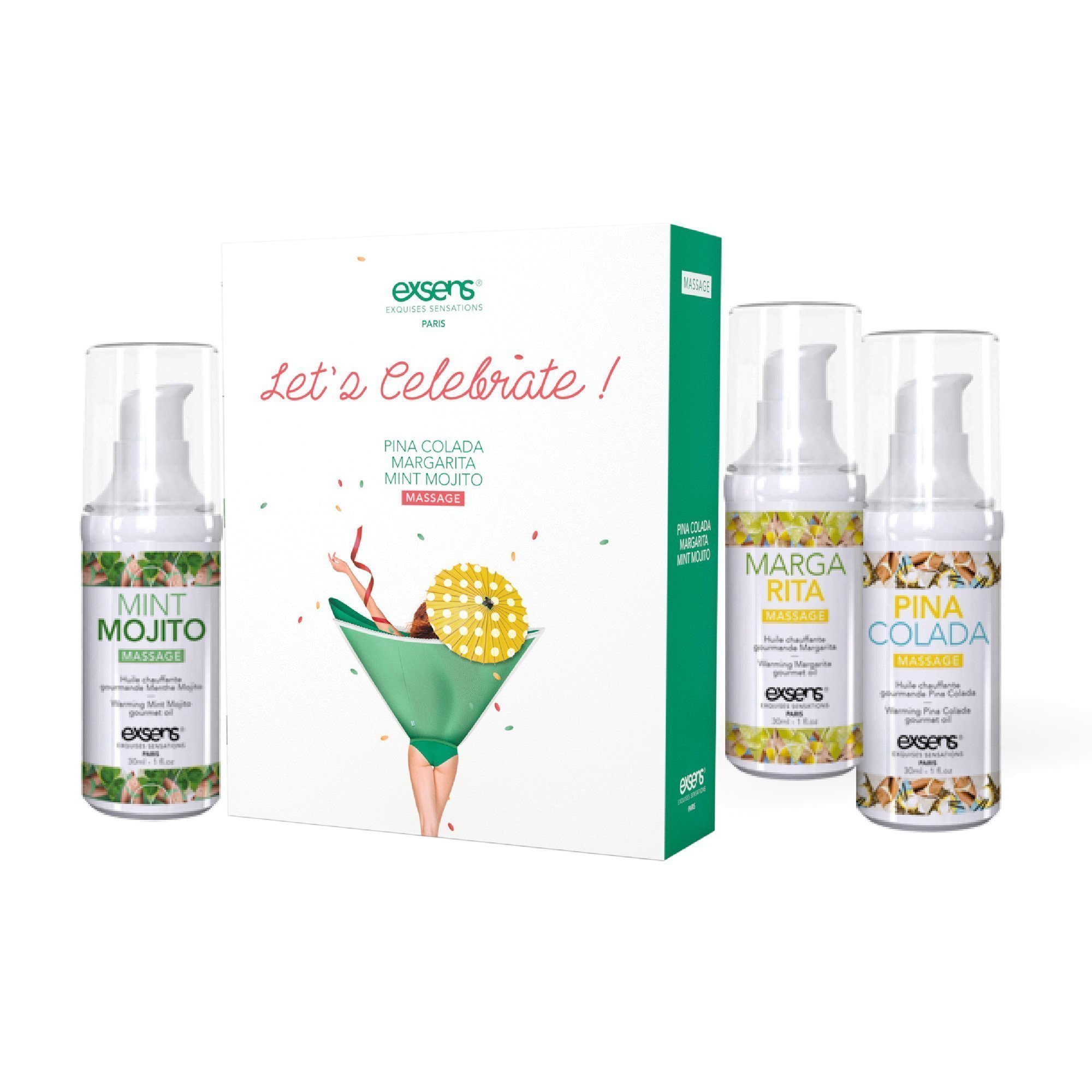 Masažo aliejų rinkinys „Let‘s Celebrate“, 3x30ml - Exsens