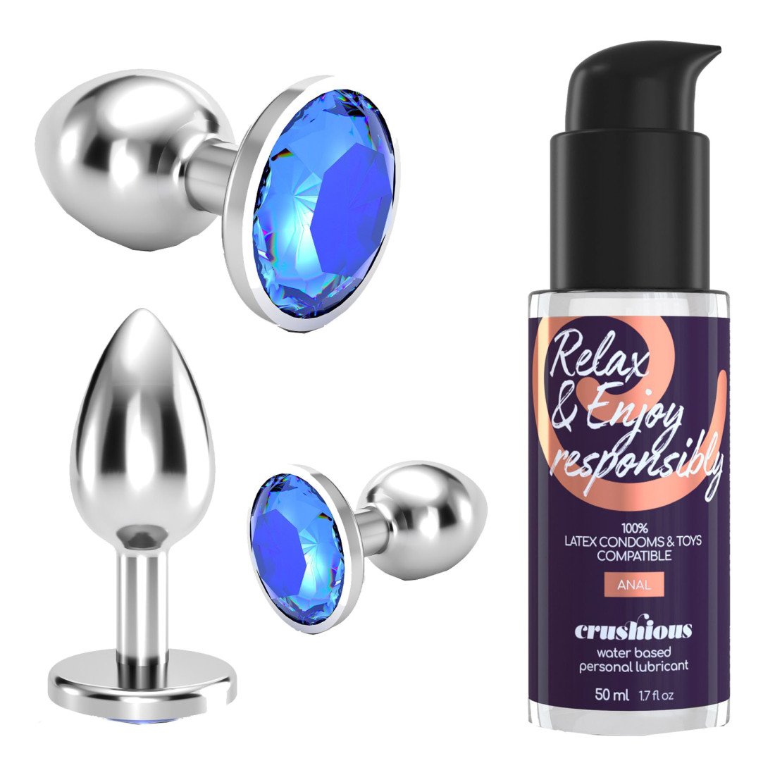 Analinių kaiščių ir lubrikanto rinkinys „Bijou Anal Wet Train Trio Blue“ - Crushious