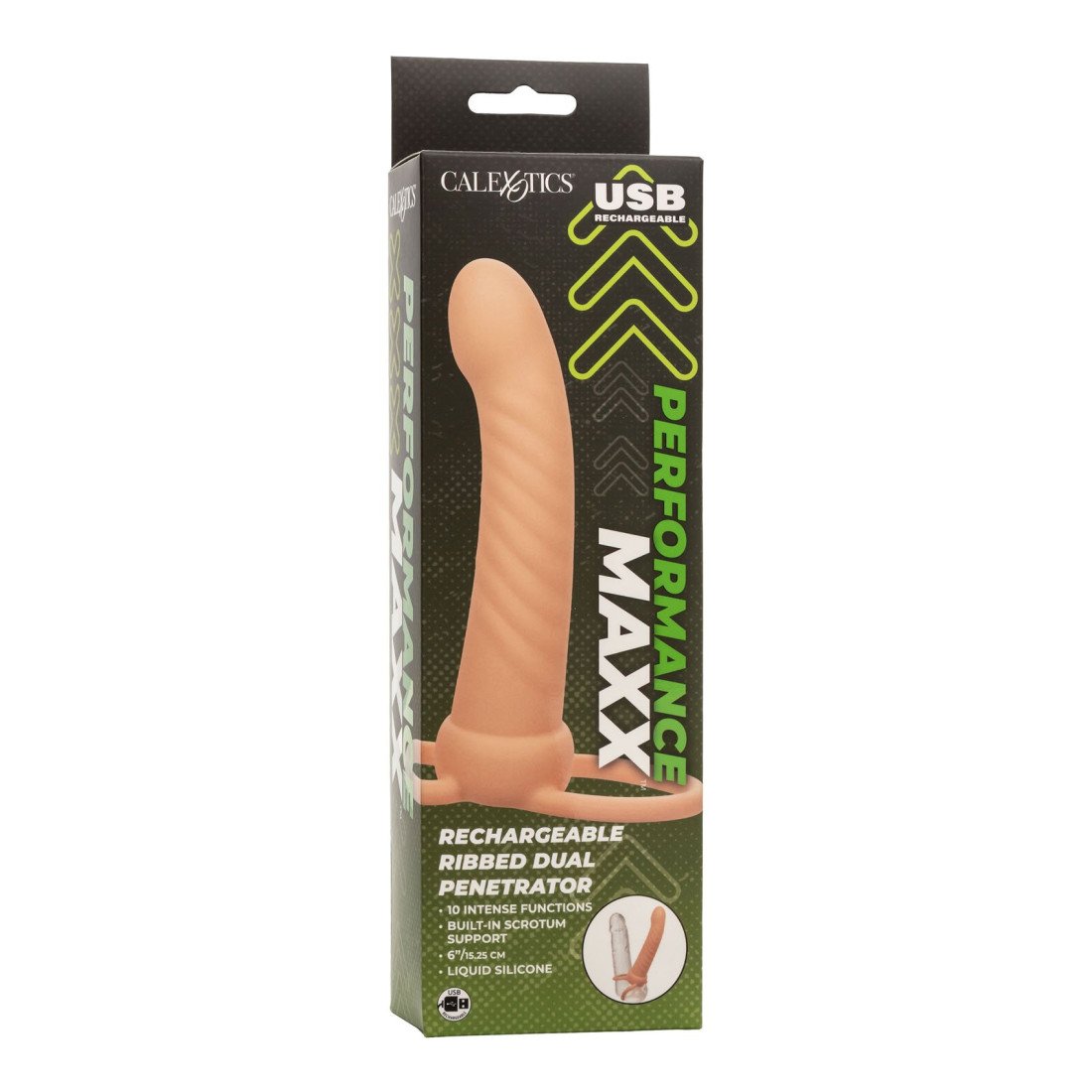Vibruojantis strap-on dildo „Performance Maxx Rechargeable Ribbed“ - CalExotics