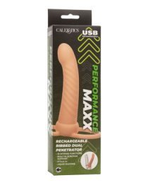 Vibruojantis strap-on dildo „Performance Maxx Rechargeable Ribbed“ - CalExotics