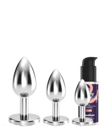 Analinių kaiščių ir lubrikanto rinkinys „Bijou Anal Wet Train Trio Silver“ - Crushious