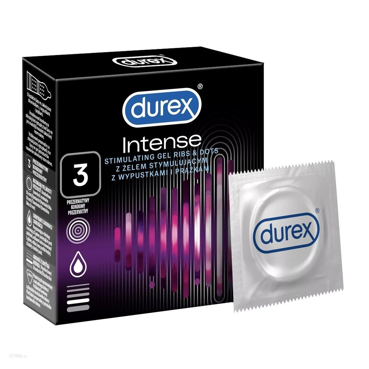 Prezervatyvai su stimuliuojančiu geliu „Intense“, 3 vnt. - Durex