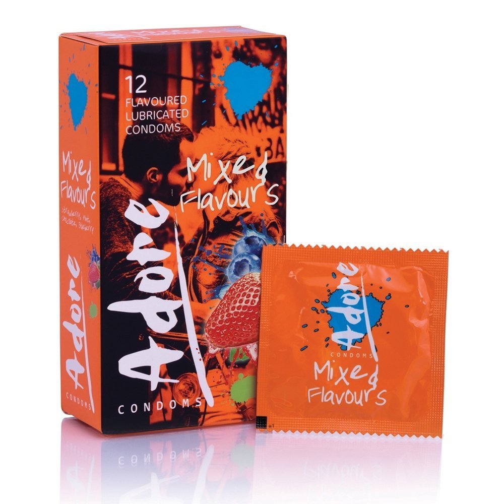 Aromatizuotų prezervatyvų rinkinys (pažeista pakuotė) „Adore“, 12 vnt. - Pasante