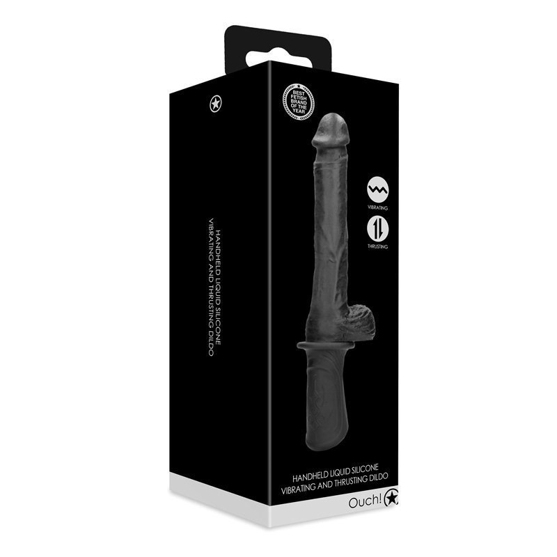 Automatinis falo imitatorius „Handheld Liquid Silicone Vibrating and Thrusting Dildo“ - Ouch!