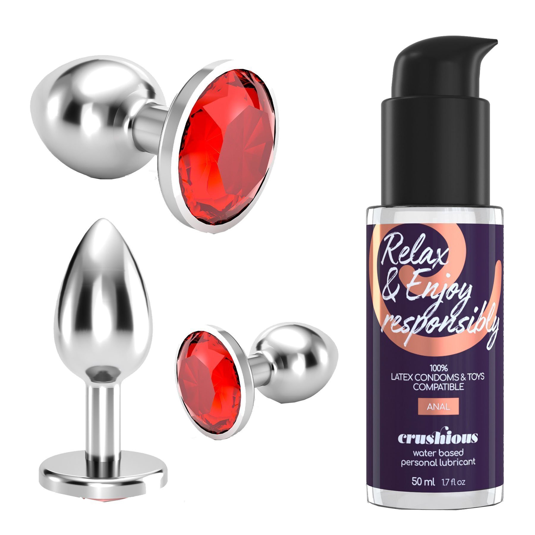 Analinių kaiščių ir lubrikanto rinkinys „Bijou Anal Wet Train Trio Red“ - Crushious