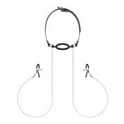 Spenelių spaustukai - burnos kaištis „Nipple Clamps & Gag Ring“