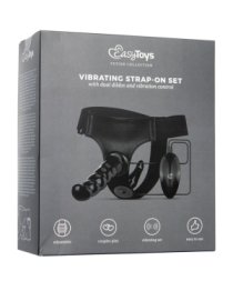 Vibruojantis dvigubas strap-on dildo „Vibrating Strap-on Set“ - EasyToys