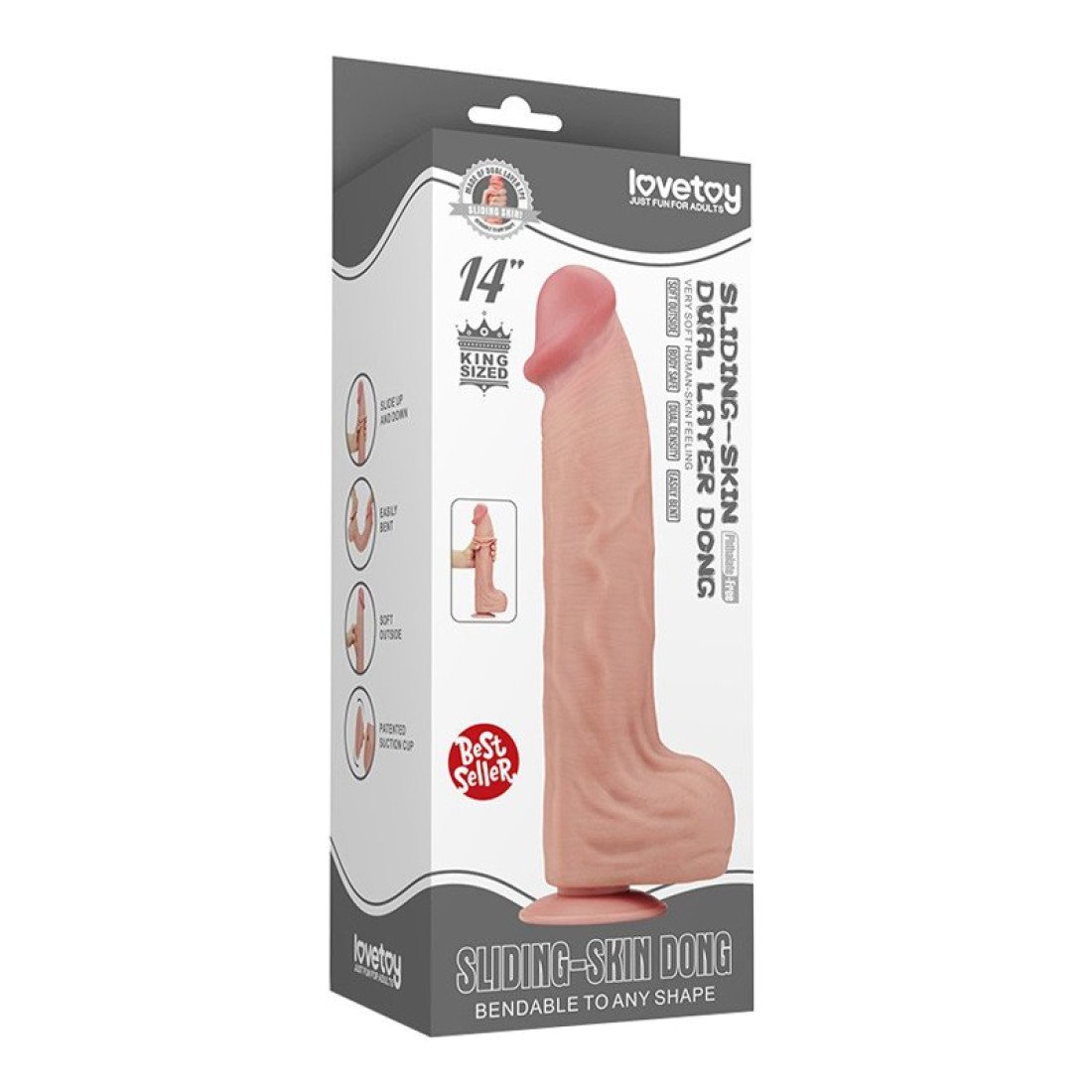 XXL dydžio falo imitatorius (pažeista pakuotė) „Sliding Skin Dong 14“ - Lovetoy