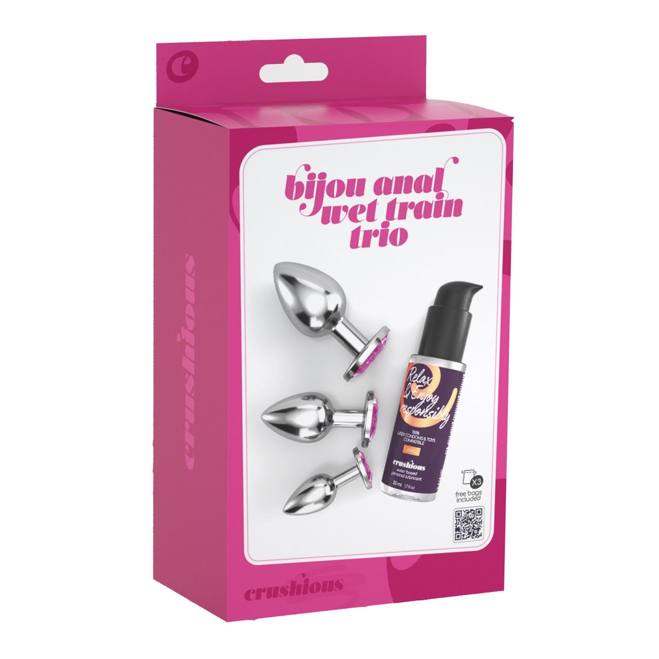 Analinių kaiščių ir lubrikanto rinkinys „Bijou Anal Wet Train Trio Pink“ - Crushious