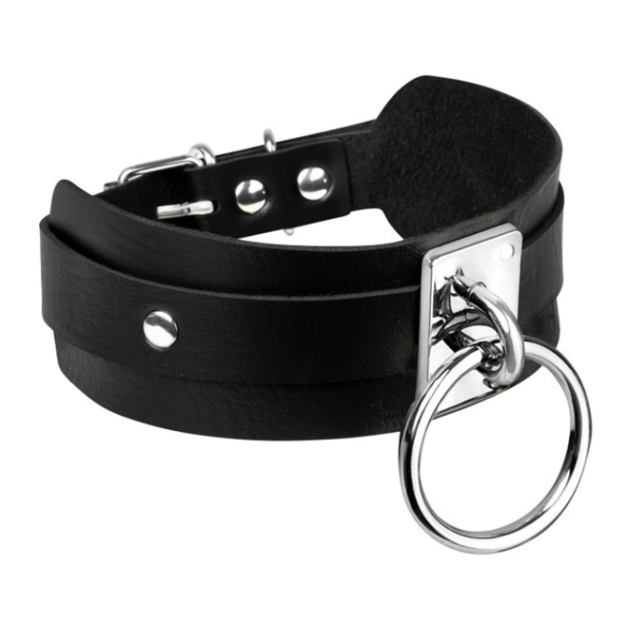 Antkaklis „O-Ring Collar Black Silver“ - Kinky Diva