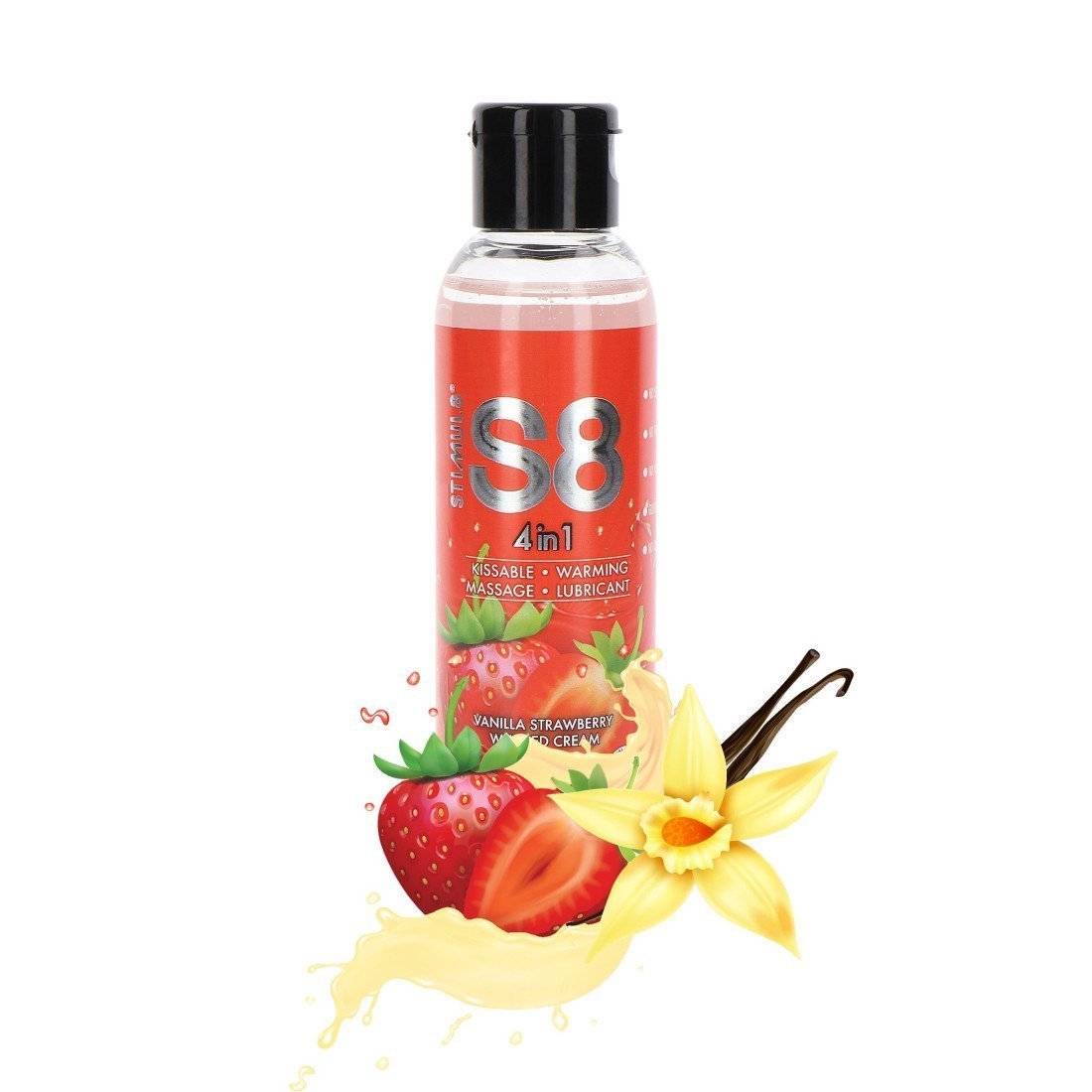 Šildantis masažinis lubrikantas „4 in 1 Vanilla Strawberry Whipped Cream“, 125 ml - Stimul8