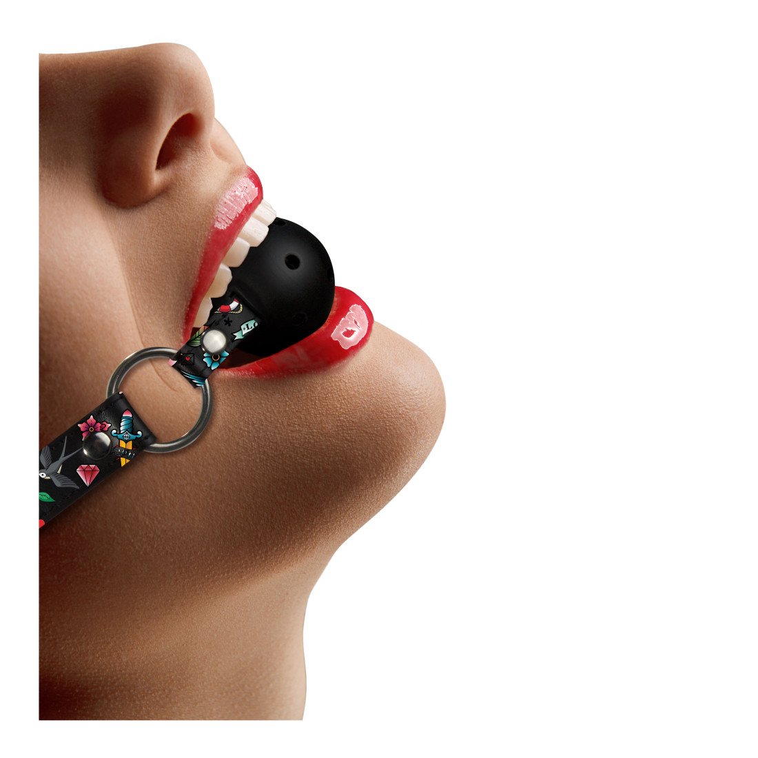Burnos kaištis „Breathable Ball Gag with Printed Leather Straps“ - Ouch!