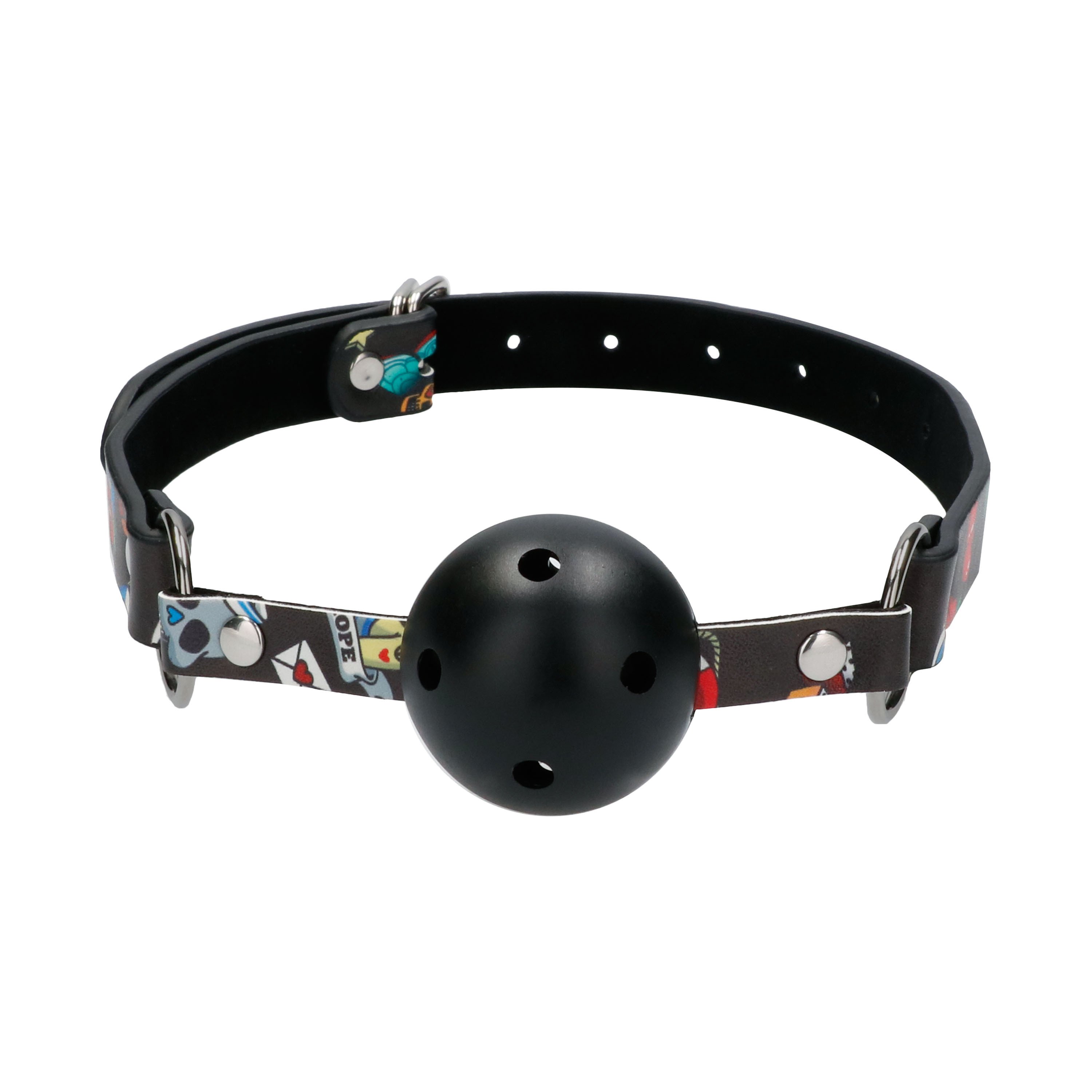 Burnos kaištis „Breathable Ball Gag with Printed Leather Straps“ - Ouch!