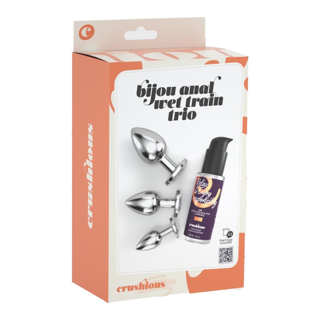 Analinių kaiščių ir lubrikanto rinkinys „Bijou Anal Wet Train Trio Silver“ - Crushious