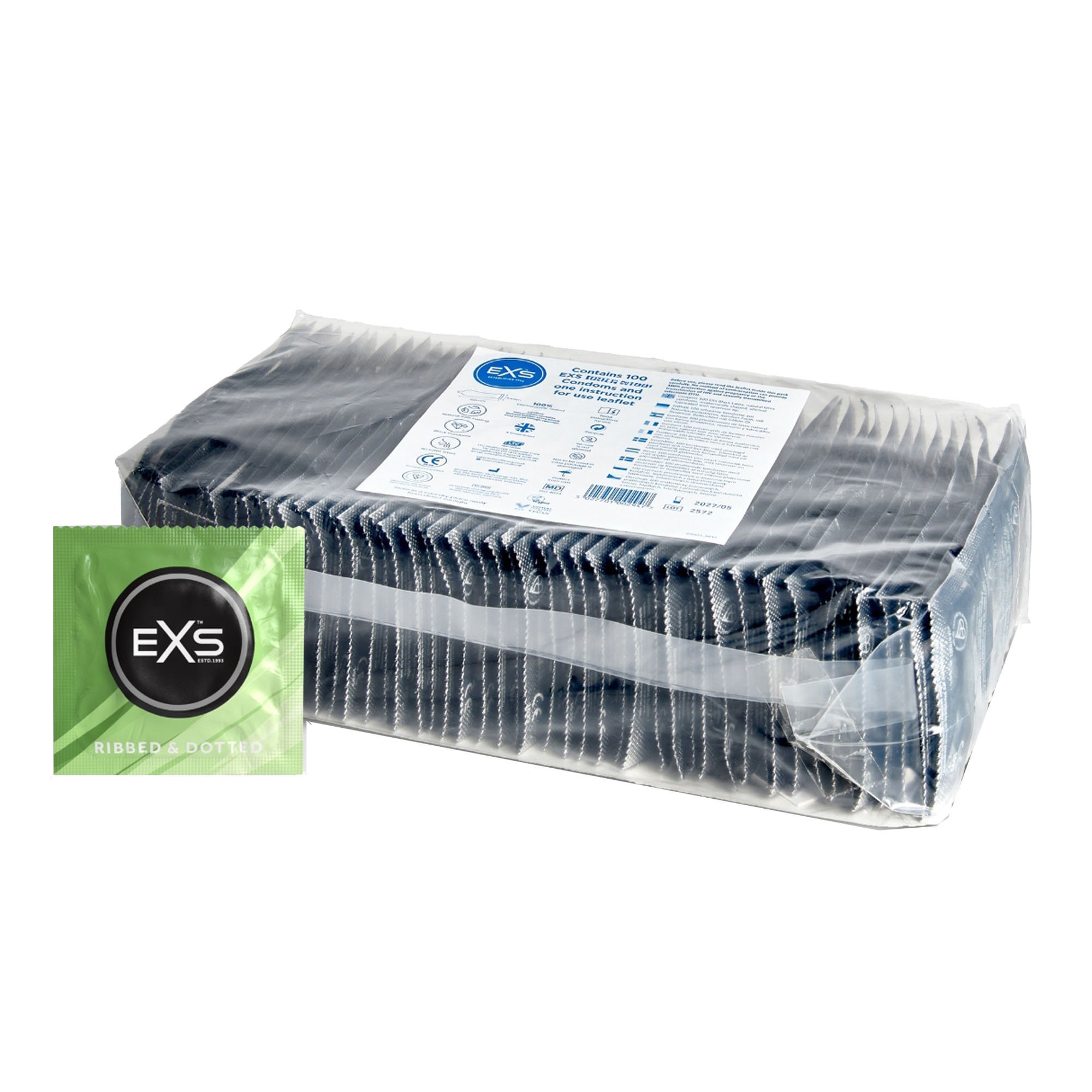 Stimuliuojantys prezervatyvai „Ribbed & Dotted“, 100 vnt. - EXS Condoms