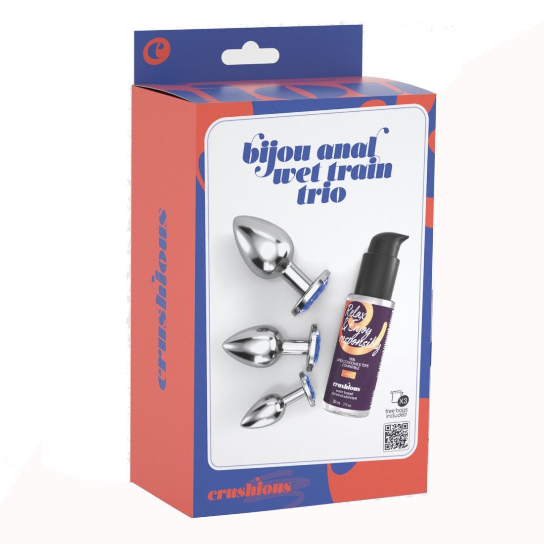 Analinių kaiščių ir lubrikanto rinkinys „Bijou Anal Wet Train Trio Blue“ - Crushious