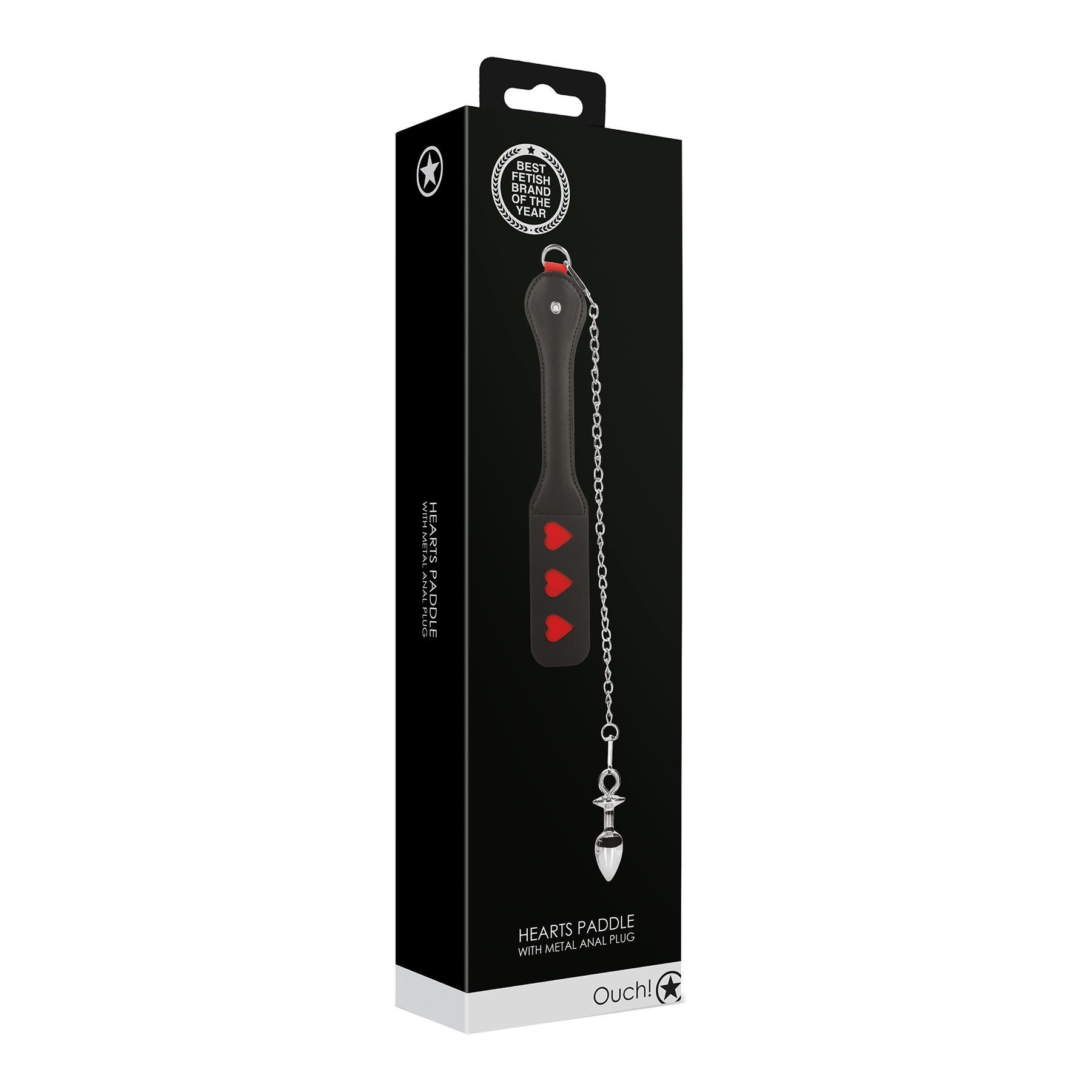 Plakimo mentė - analinis kaištis „Hearts Paddle with Metal Anal Plug“ - Ouch!