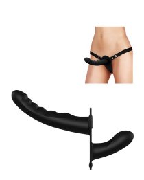 Vibruojantis strap-on dildo „Dual Vibrating Silicone Ribbed Strap-on“ - Ouch!