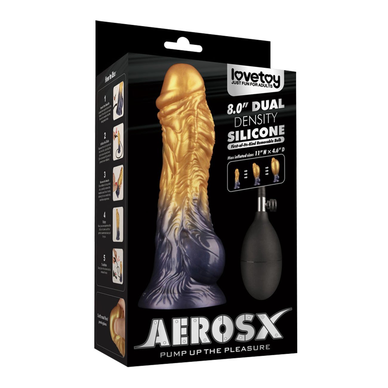 Pripučiamas silikoninis dildo „Aerosx Nr. 8.0 Gold/Black“ - Lovetoy