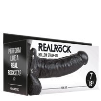 Juodas tuščiaviduris strap-on falo imitatorius „Hollow Strap-on Nr.7“ - RealRock