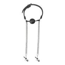 Burnos kaištis su spenelių spaustukais „Ball Gag & Nipple Clamps“ - EasyToys