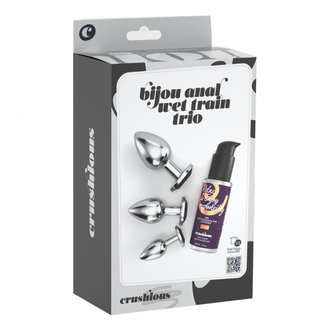 Analinių kaiščių ir lubrikanto rinkinys „Bijou Anal Wet Train Trio Black“ - Crushious