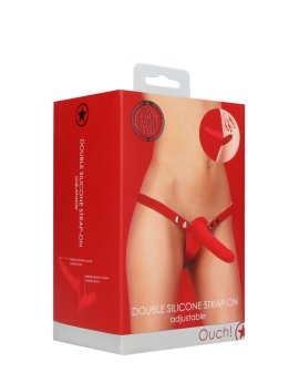 Raudonas strap-on dildo „Double Silicone Strap-on“ - Ouch!