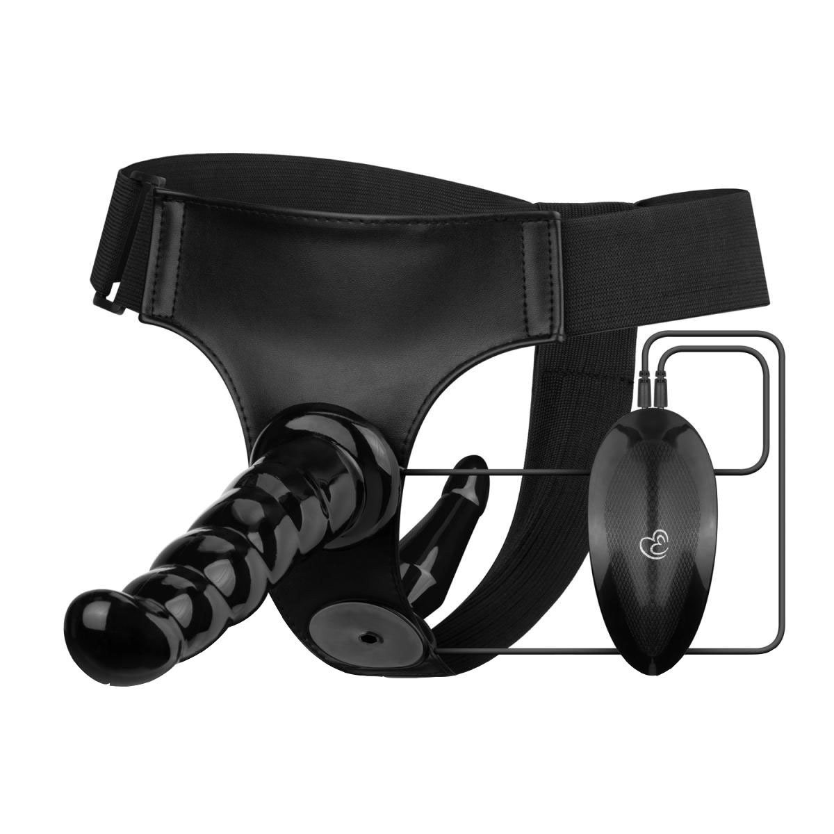 Vibruojantis dvigubas strap-on dildo „Vibrating Strap-on Set“ - EasyToys