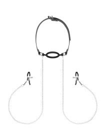 Spenelių spaustukai - burnos kaištis „Nipple Clamps & Gag Ring“ - Bedroom Fantasies