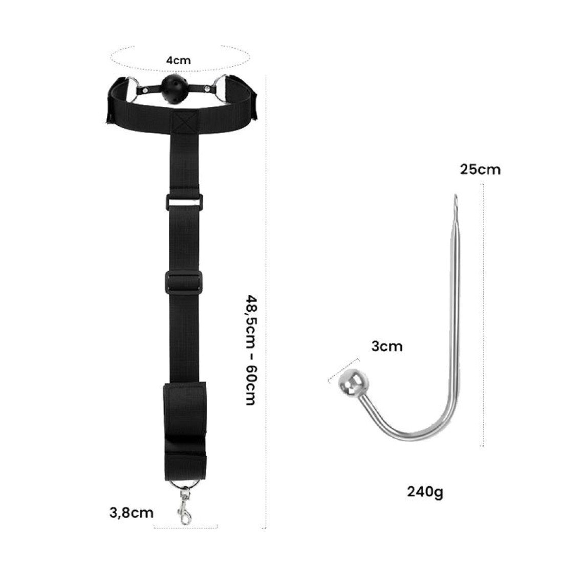 Suvaržymo rinkinys „Mouth Gag with Cuff and Anal Hook“ - Latetobed