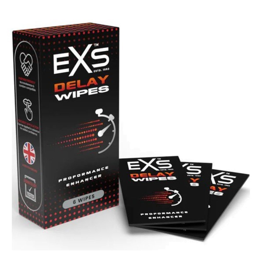 Ejakuliaciją nutolinančios servetėlės „Delay Wipes“, 6 vnt. - EXS Condoms