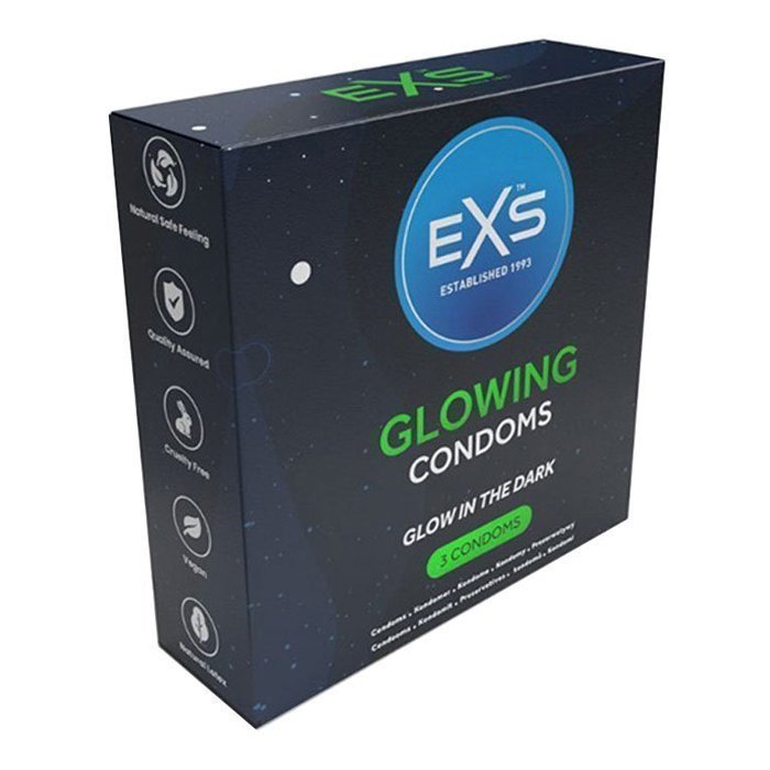 Prezervatyvai „Glowing“, 3 vnt. - EXS Condoms