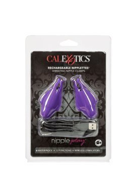 Purpuriniai vibruojantys spenelių spaustukai „Rechargeable Nipplettes“ - CalExotics