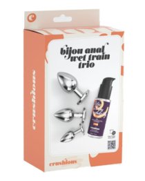 Analinių kaiščių ir lubrikanto rinkinys „Bijou Anal Train Trio Silver“ - Crushious