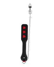 Plakimo mentė - analinis kaištis „Hearts Paddle with Metal Anal Plug“ - Ouch!