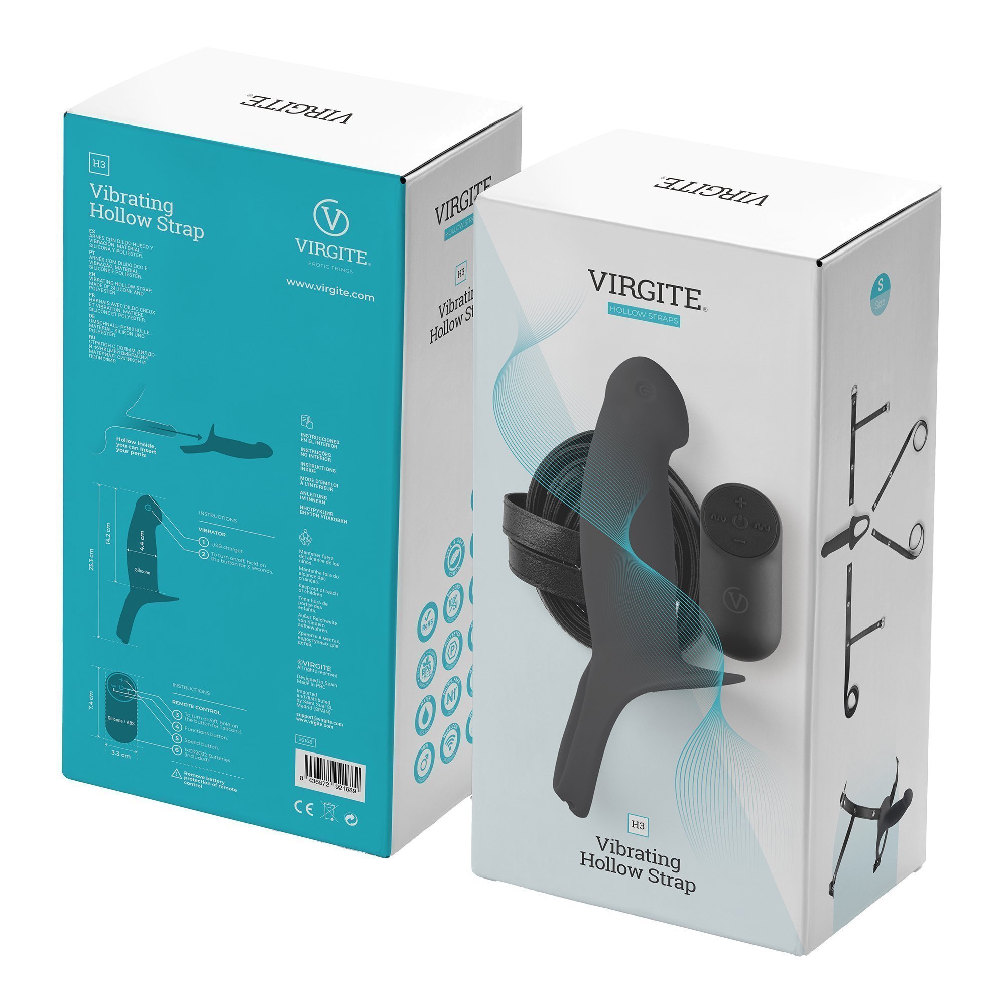 Vibuojantis tuščiaviduris strap-on dildo „H3 Size S“ - Virgite