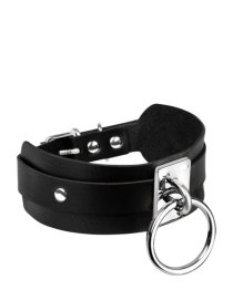 Antkaklis „O-Ring Collar Black Silver“ - Kinky Diva
