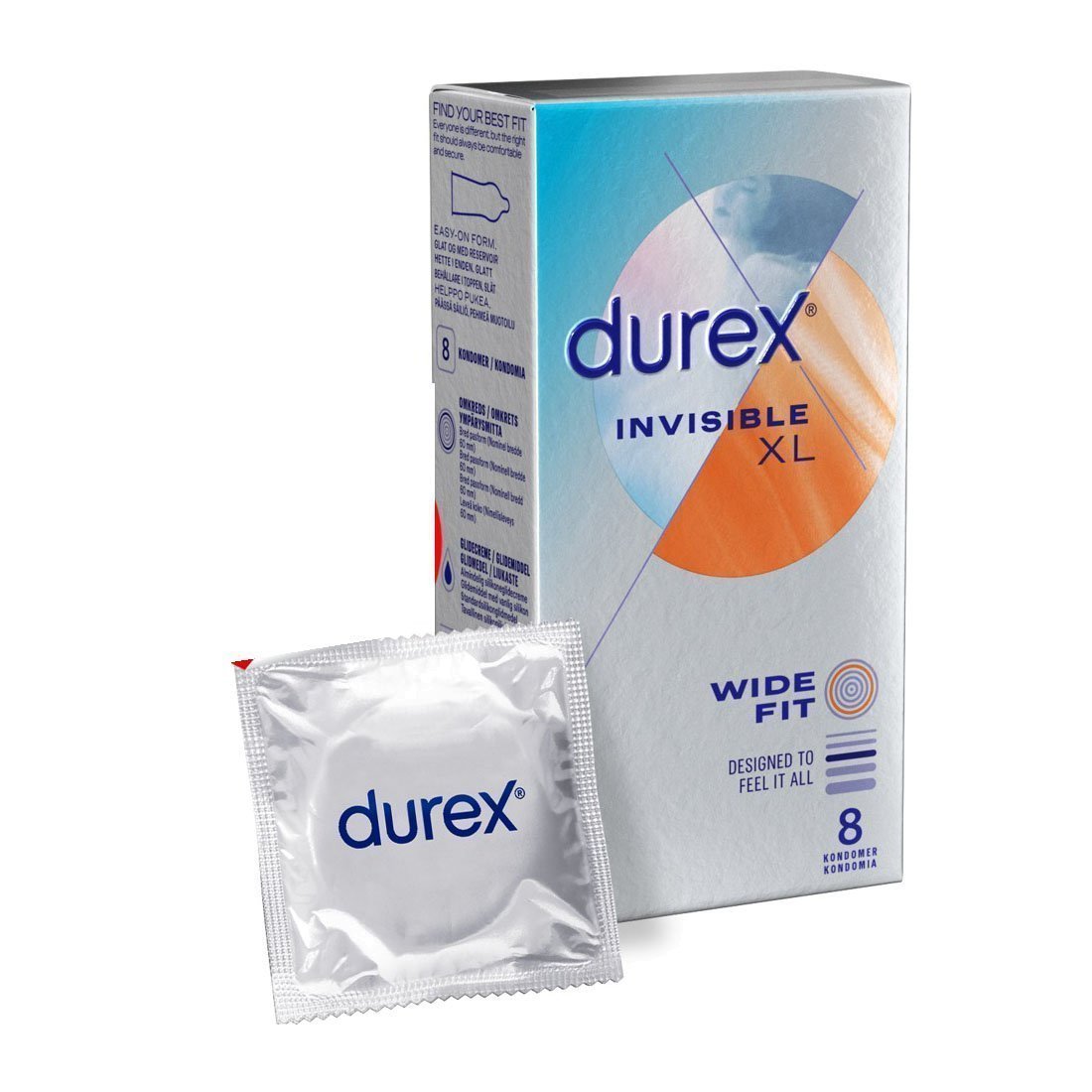 Ploni prezervatyvai „Invisible XL“, 8 vnt. - Durex