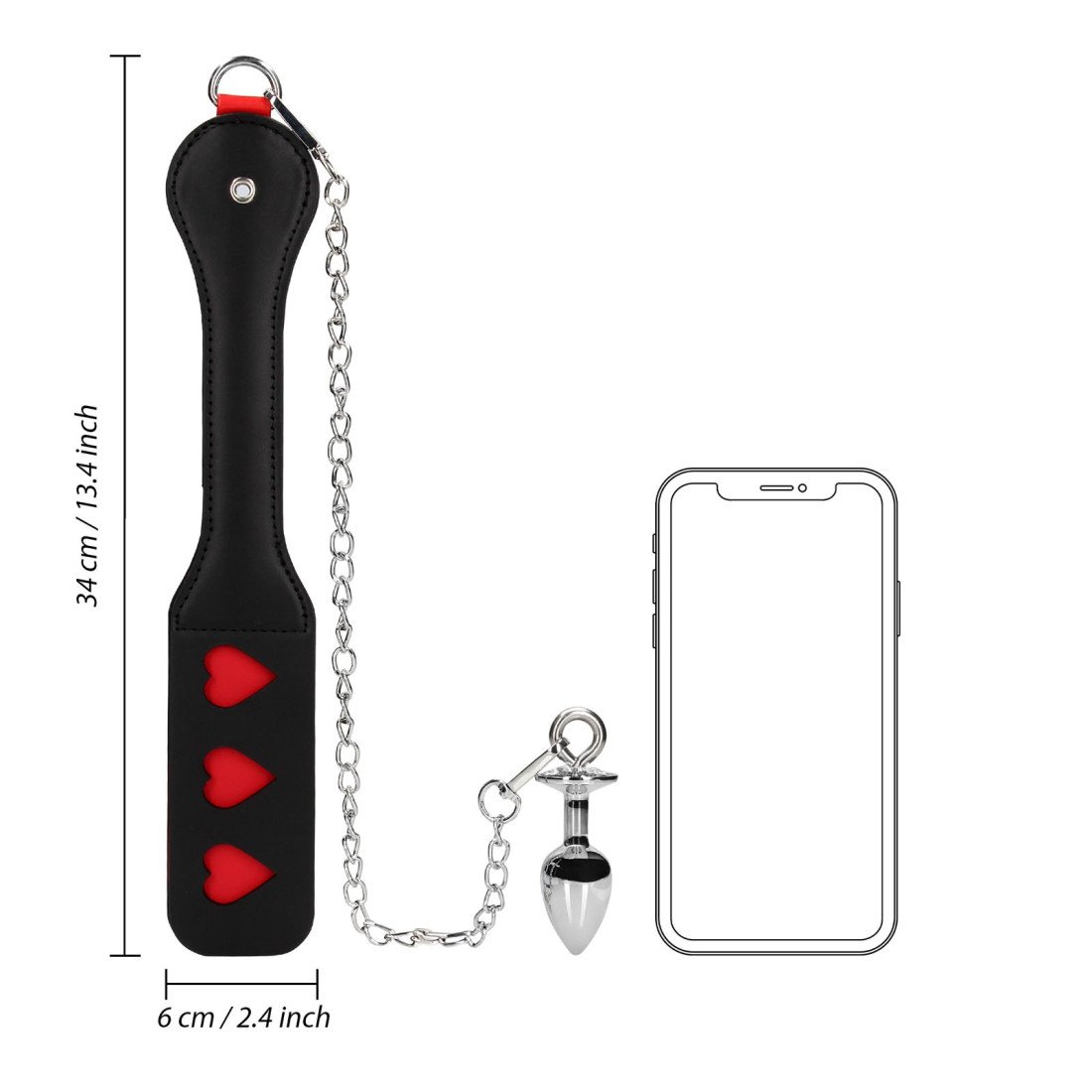 Plakimo mentė - analinis kaištis „Hearts Paddle with Metal Anal Plug“ - Ouch!