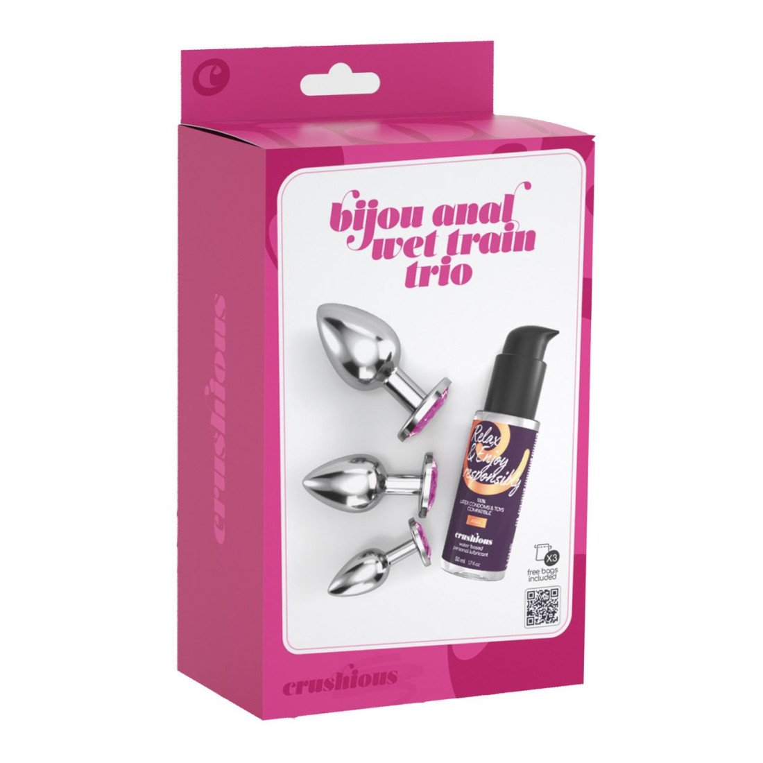 Analinių kaiščių ir lubrikanto rinkinys „Bijou Anal Wet Train Trio Pink“ - Crushious