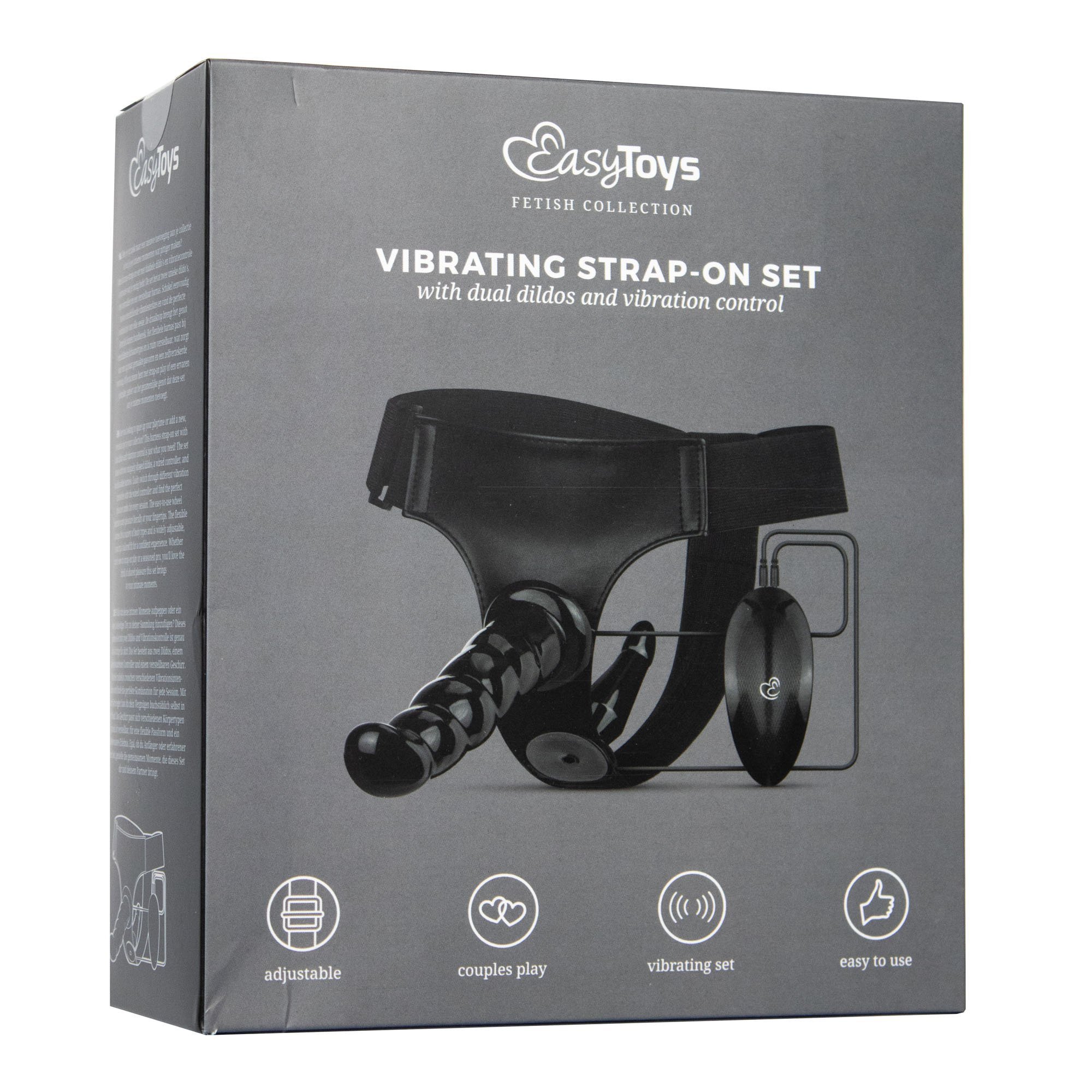 Vibruojantis dvigubas strap-on dildo „Vibrating Strap-on Set“ - EasyToys