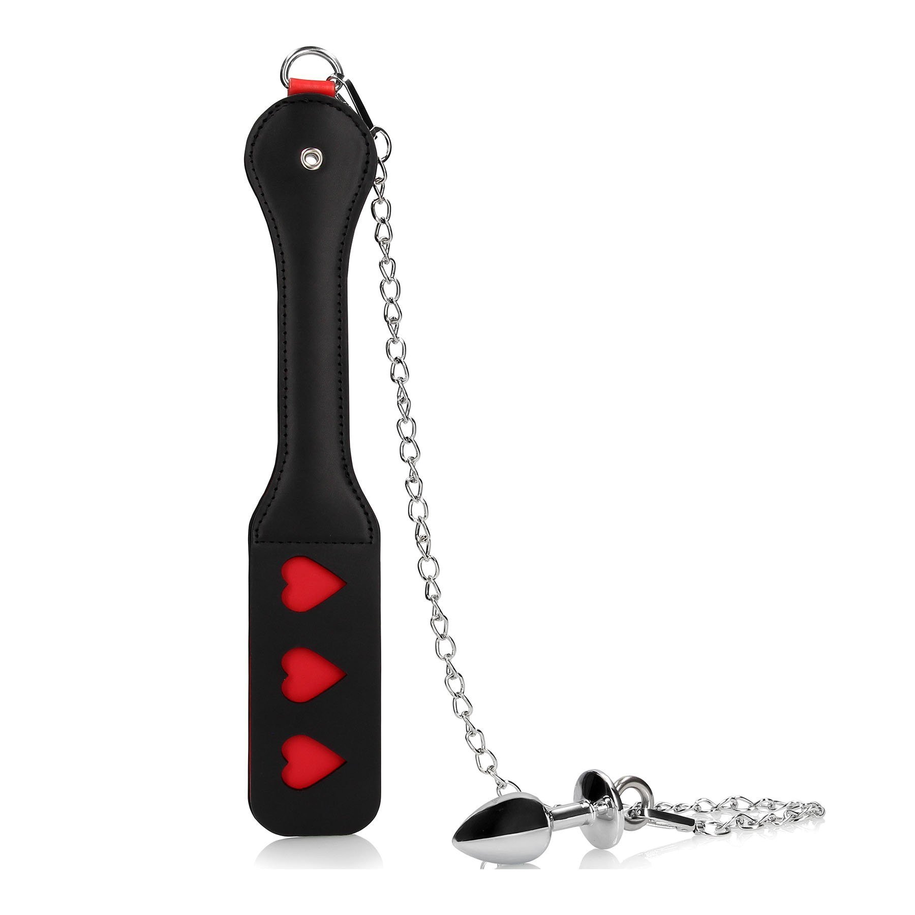 Plakimo mentė - analinis kaištis „Hearts Paddle with Metal Anal Plug“ - Ouch!