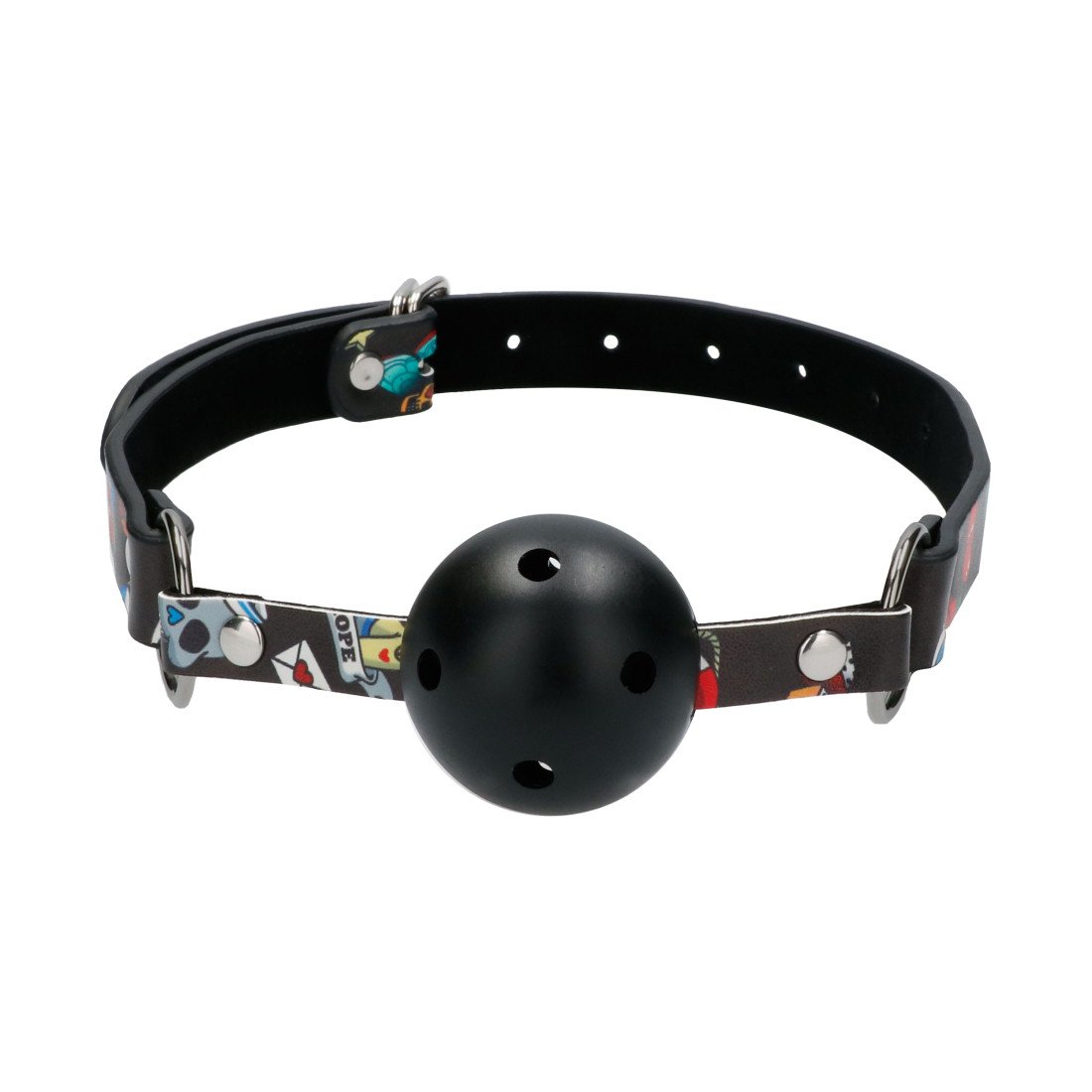 Burnos kaištis „Breathable Ball Gag with Printed Leather Straps“ - Ouch!