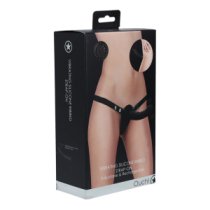 Vibruojantis strap-on dildo „Vibrating Silicone Ribbed Strap-on“ - Ouch!