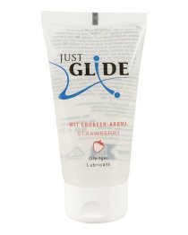 Braškių kvapo vandens pagrindo lubrikantas „Just Glide Strawberry“, 50 ml - Just Glide