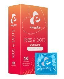 Stimuliuojantys prezervatyvai „Ribs and Dots“, 10 vnt. - EasyGlide