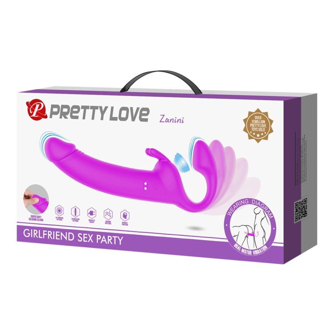 Vibruojantis stap-on be dirželių „Girlfriend Sex Party“ - Pretty Love